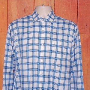 Robert Talbott Green Label White Blue Checked Mens Shirt Sz M Very Nice